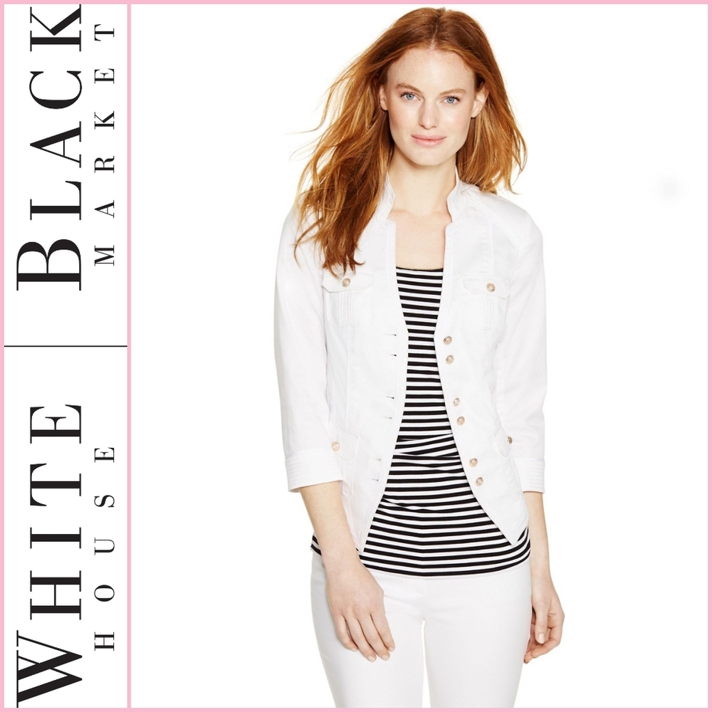 WHBM 3/4 Sleeve White Military Jacket
